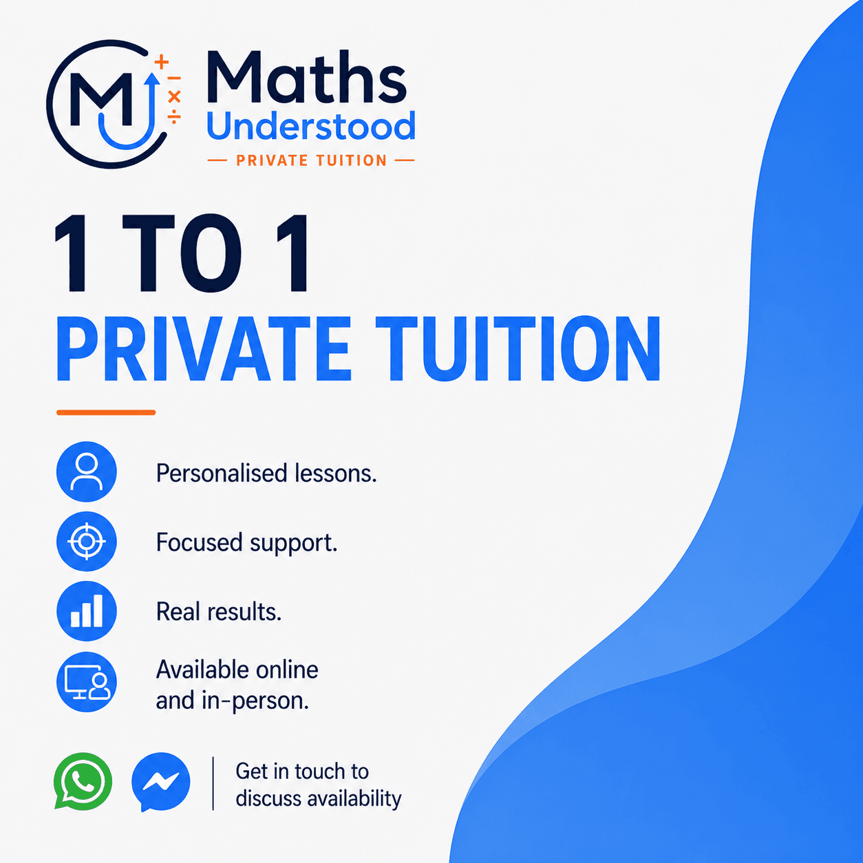 Maths Understood 1 to 1 private tuition advert
